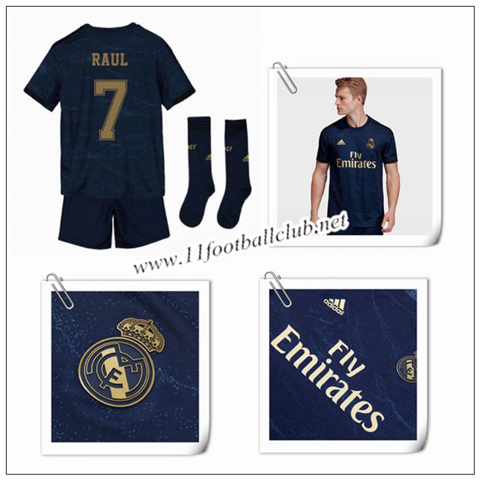 Le Nouveau Maillot du Real Madrid RAUL 7 Enfant Exterieur Bleu Foncé 2019/20 Authentic