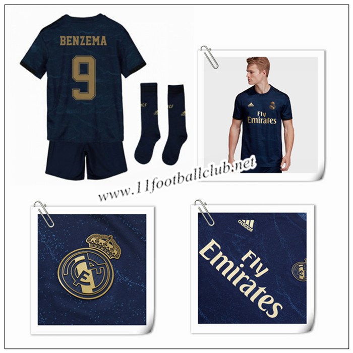 Le Nouveaux Maillot de Real Madrid BENZEMA 9 Enfant Exterieur Bleu Foncé 2019/20 Officiel