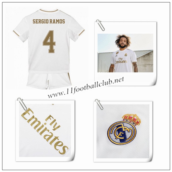 Le Nouveaux Maillot de Real Madrid SERGIO RAMOS 4 Enfant Domicile Blanc 2019/20 Officiel