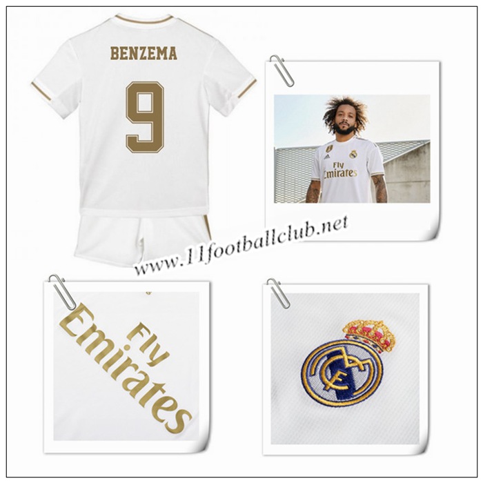 Le Nouveaux Maillot de Real Madrid BENZEMA 9 Enfant Domicile Blanc 2019/20 Personnalisé