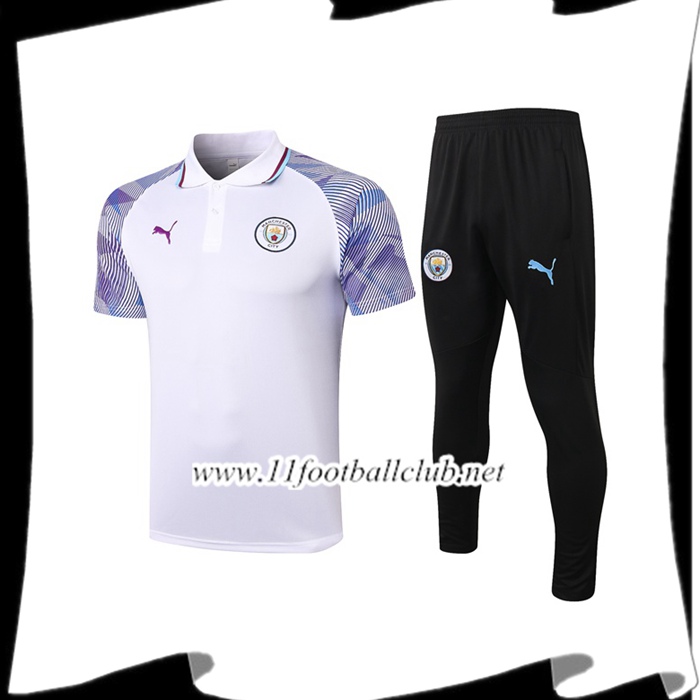 Le Nouveaux Ensemble Polo Manchester City + Pantalon Blanc/Violet 2020/2021