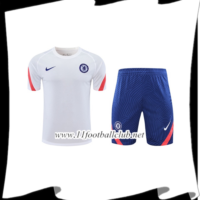 Le Nouveau Ensemble Training T-Shirts FC Chelsea + Shorts Blanc 2020/2021