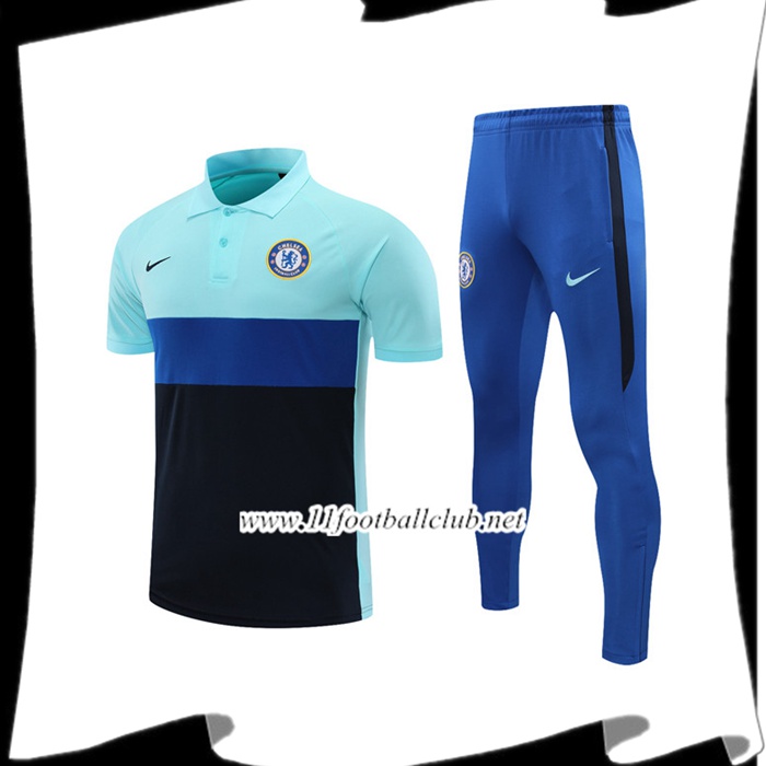Le Nouveau Ensemble Polo FC Chelsea + Pantalon Noir/Bleu 2021/2022