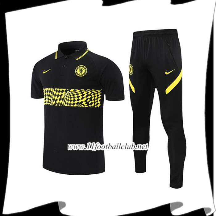 Le Nouveaux Ensemble Polo FC Chelsea + Pantalon Noir/Jaune 2021/2022