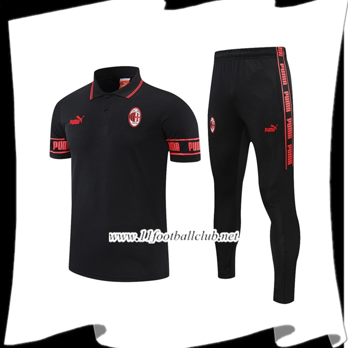 Le Nouveau Ensemble Polo Milan AC + Pantalon Noir/Rouge 2021/2022