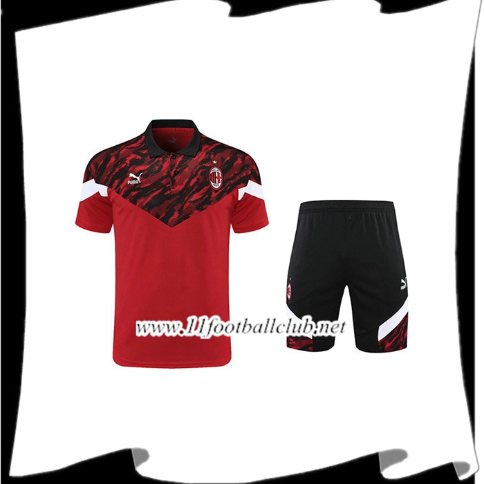 Le Nouveaux Ensemble Polo Milan AC + Shorts Noir/Rouge 2021/2022