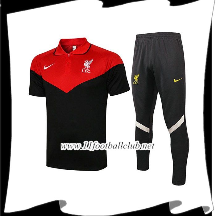 Le Nouveaux Ensemble Polo FC Liverpool + Pantalon Noir/Rouge 2021/2022