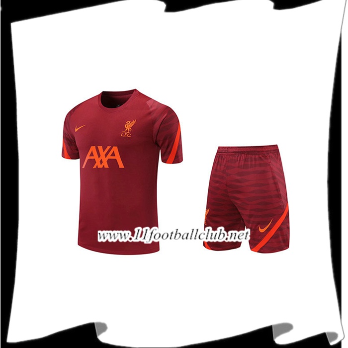 Nouveaux Ensemble Training T-Shirts FC Liverpool + Shorts Rouge 2021/2022