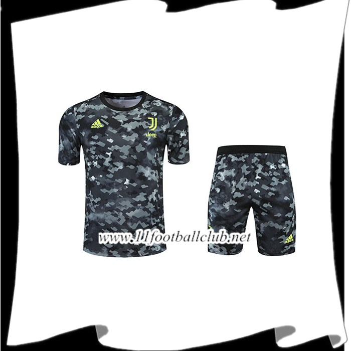 Nouveaux Ensemble Training T-Shirts Juventus + Shorts Gris/Noir 2021/2022