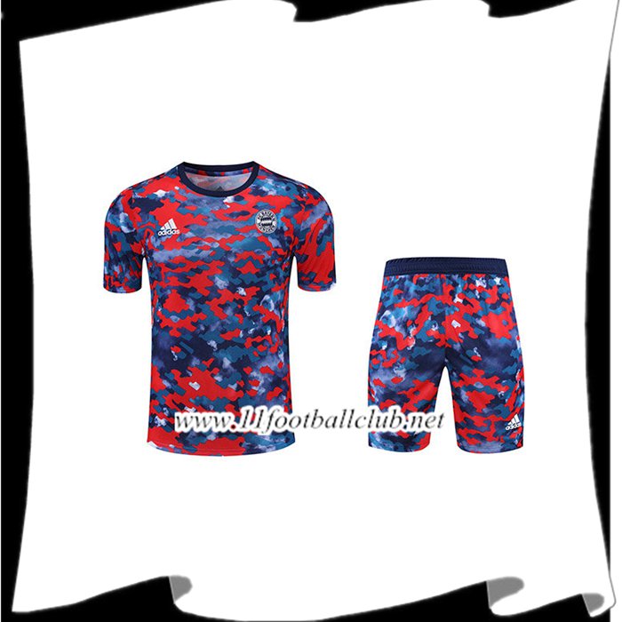 Nouveaux Ensemble Training T-Shirts FC Bayern Munich + Shorts Rouge/Bleu 2021/2022