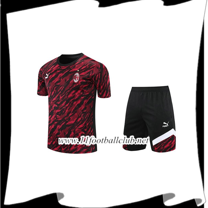 Nouveau Ensemble Training T-Shirts Milan AC + Shorts Rouge/Noir 2021/2022