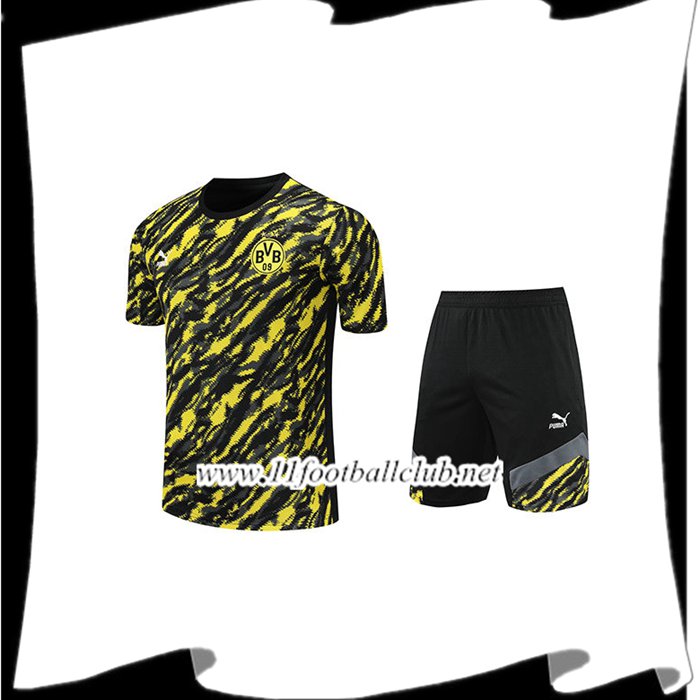 Nouveaux Ensemble Training T-Shirts Dortmund BVB + Shorts Noir/Jaune 2021/2022