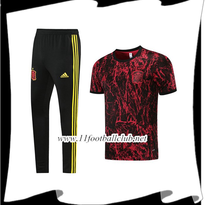 Nouveaux Ensemble Training T-Shirts Espagne + Pantalon Rouge/Noir/Jaune 2021/2022