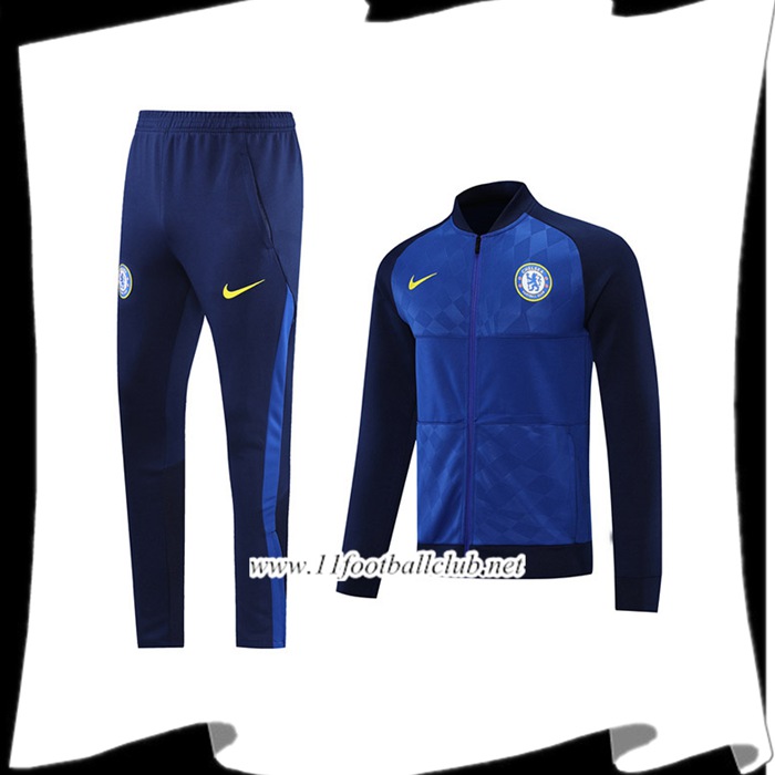 Le Nouveau Ensemble Survetement de Foot FC Chelsea Version Du Joueur Bleu Marin 2021/2022
