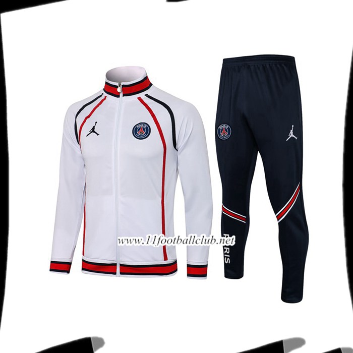 Ensemble Veste Survetement de Foot Jordan PSG Blanc/Rouge 2021/2022 -1