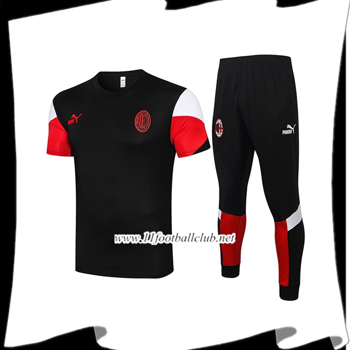 Ensemble Training T-Shirts Milan AC + Pantalon Noir/Rouge 2021/2022