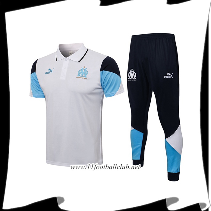 Le Nouveaux Ensemble Polo Marseille OM + Pantalon Blanc/Bleu 2021/2022