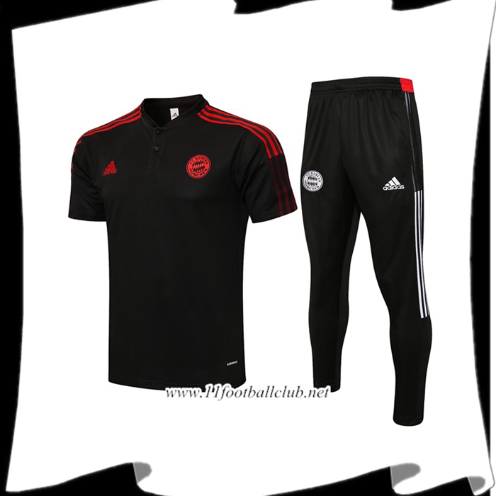 Le Nouveaux Ensemble Polo Bayern Munich + Pantalon Noir/Rouge 2021/2022