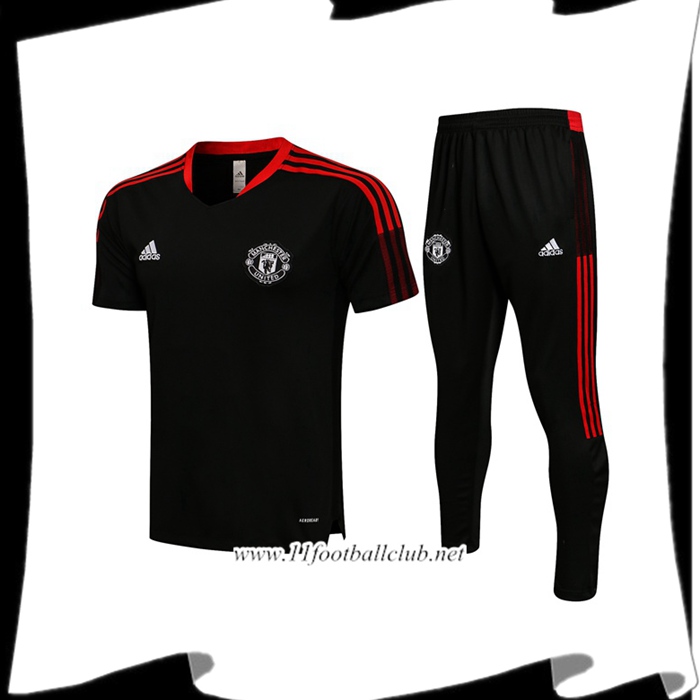 Le Nouveaux Ensemble Training T-Shirts Manchester United + Pantalon Noir 2021/2022