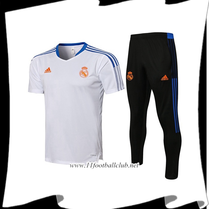 Le Nouveau Ensemble Training T-Shirts Real Madrid + Pantalon Blanc/Bleu 2021/2022