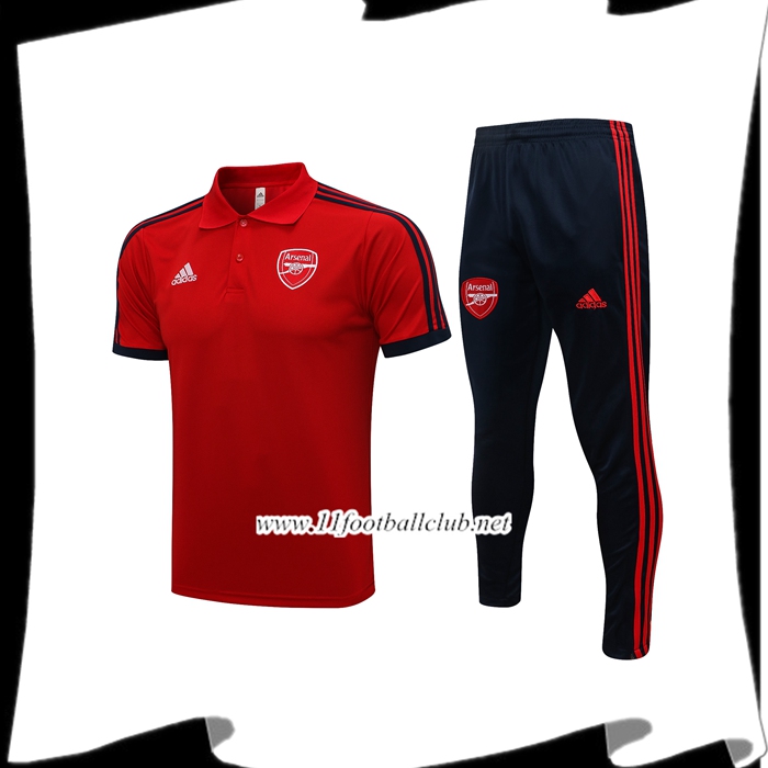 Le Nouveaux Ensemble Polo FC Arsenal + Pantalon Rouge/Noir 2021/2022