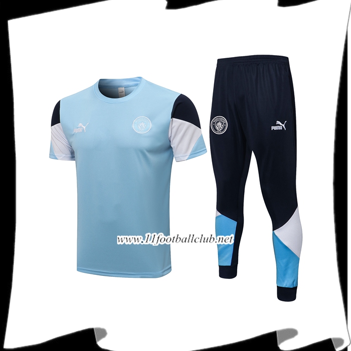 Le Nouveau Ensemble Training T-Shirts Manchester City + Pantalon Bleu/Noir/Blanc 2021/2022