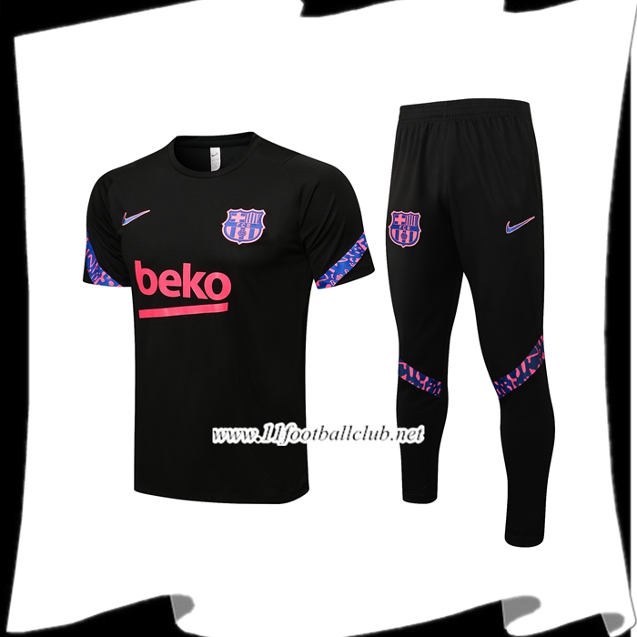 Le Nouveau Ensemble Training T-Shirts FC Barcelone + Pantalon Noir/Pourpre 2021/2022