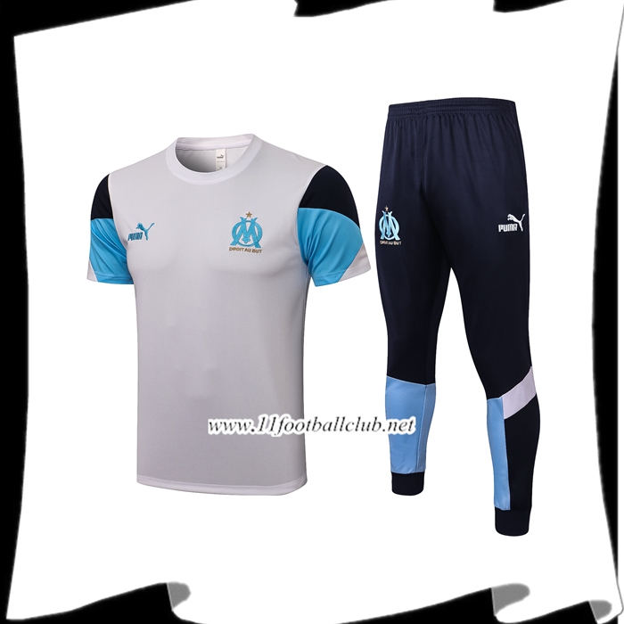 Le Nouveaux Ensemble Training T-Shirts Marseille OM + Pantalon Bleu/Noir/Blanc 2021/2022