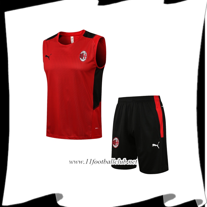 Le Nouveau Ensemble Training Debardeur Milan AC + Short Rouge/Noir 2021/2022