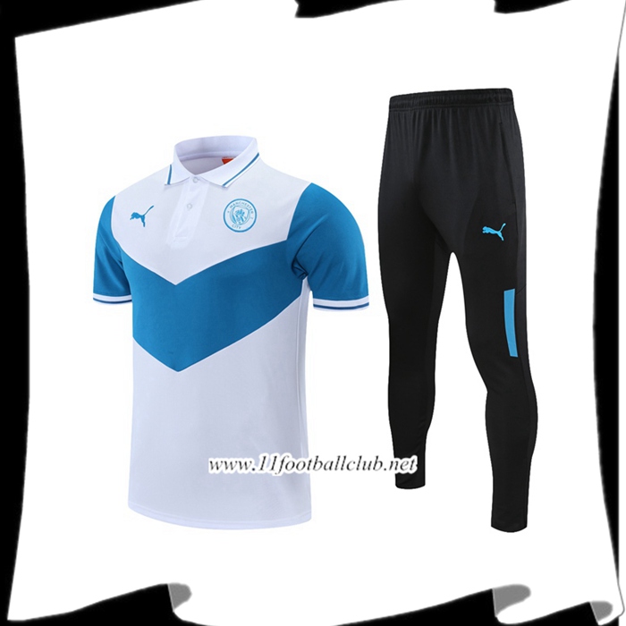 Ensemble Polo Manchester City + Pantalon Blanc/Bleu 2021/2022