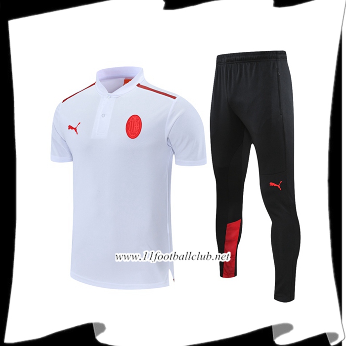 Ensemble Polo Milan AC + Pantalon Blanc/Rouge 2021/2022 -01