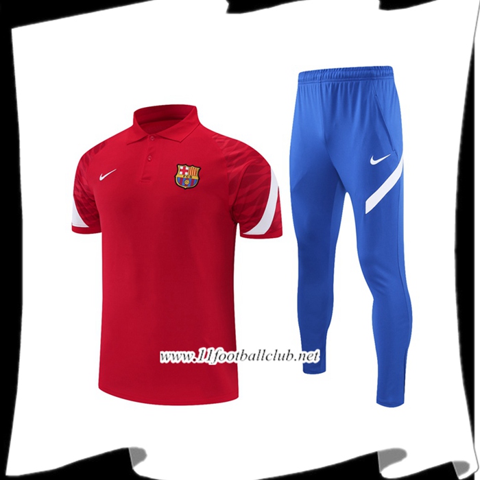 Ensemble Polo FC Barcelone + Pantalon Blanc/Rouge 2021/2022