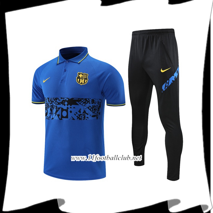 Ensemble Polo FC Barcelone + Pantalon Noir/Bleu 2021/2022 -01
