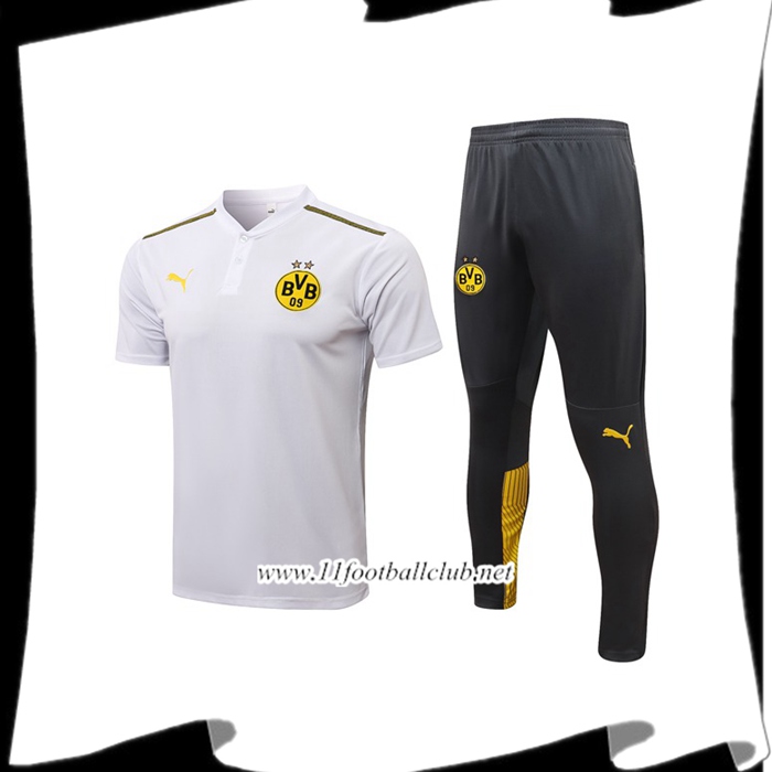 Ensemble Polo Dortmund BVB + Pantalon Blanc/Gris 2021/2022