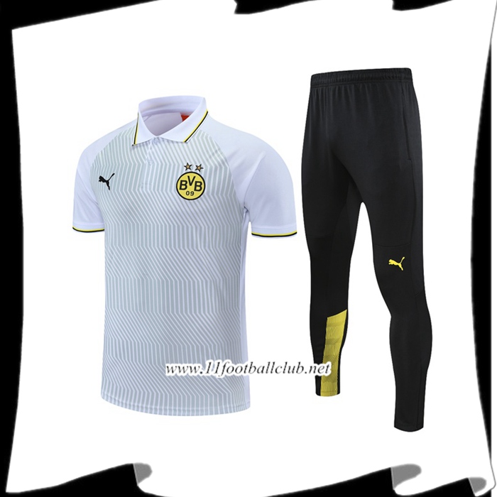 Ensemble Polo Dortmund BVB + Pantalon Blanc/GrisJaune 2021/2022