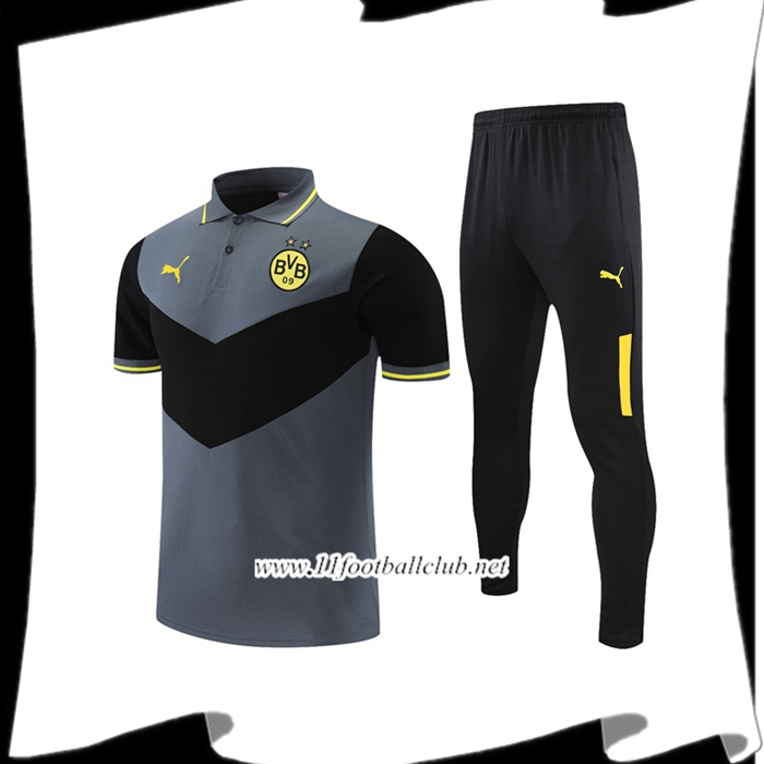 Ensemble Polo Dortmund BVB + Pantalon Noir/Gris 2021/2022