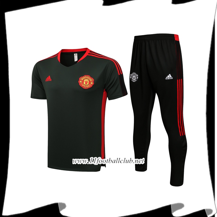 Ensemble Polo Manchester United + Pantalon Noir/Rouge 2021/2022