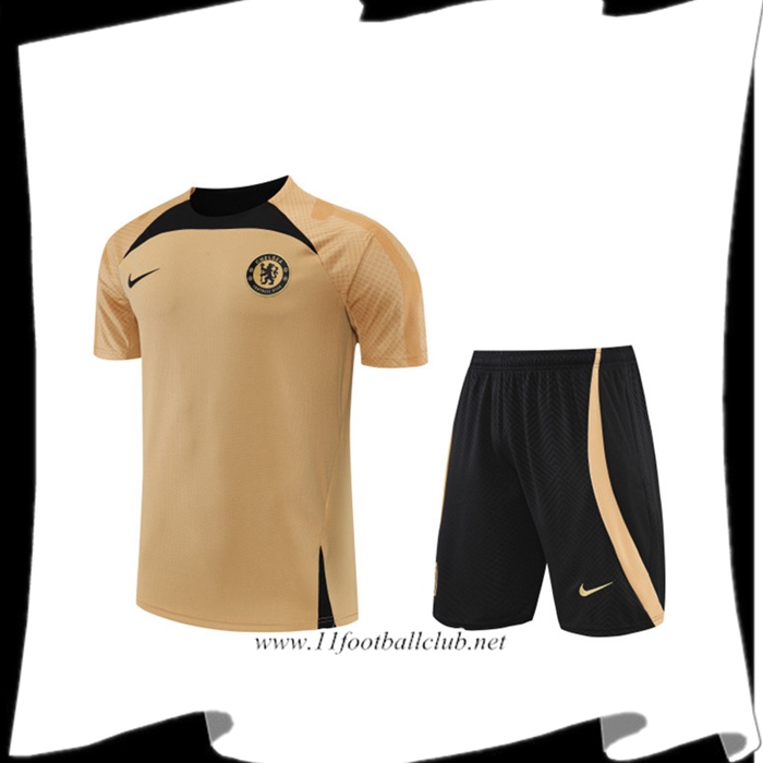 Le Nouveau Ensemble Training T-Shirts FC Chelsea + Shorts Jaune 2022/2023