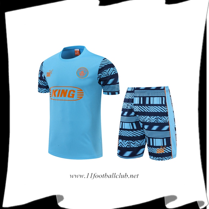 Le Nouveaux Ensemble Training T-Shirts Manchester City + Shorts Bleu 2022/2023