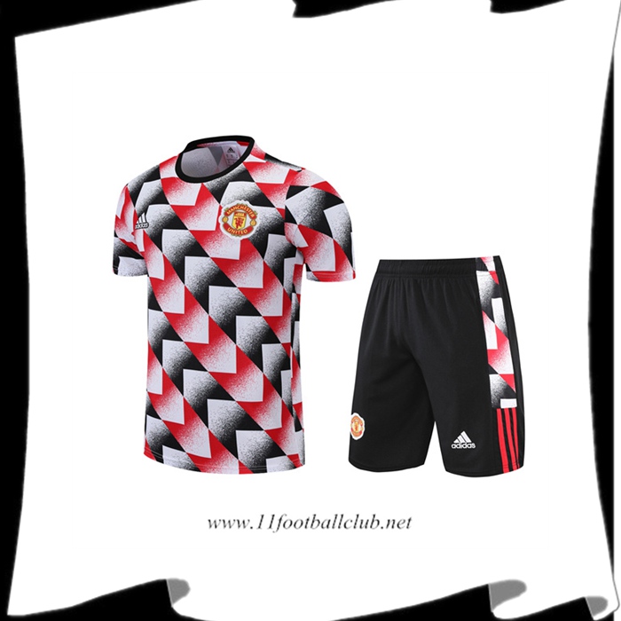 Le Nouveau Ensemble Training T-Shirts Manchester United + Shorts Noir/Rouge 2022/2023