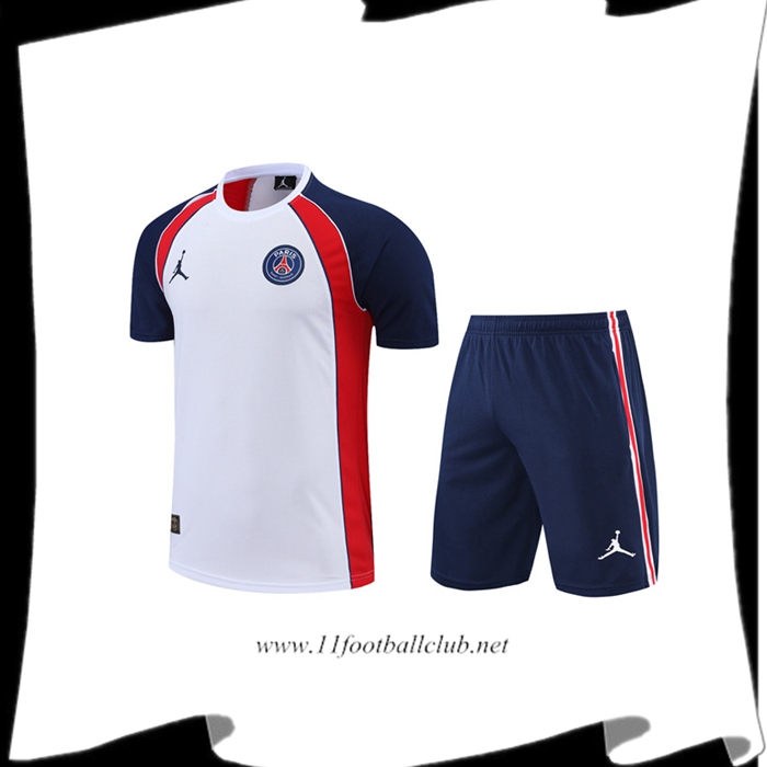 Le Nouveau Ensemble Training T-Shirts Jordan PSG + Shorts Blanc/Rouge 2022/2023