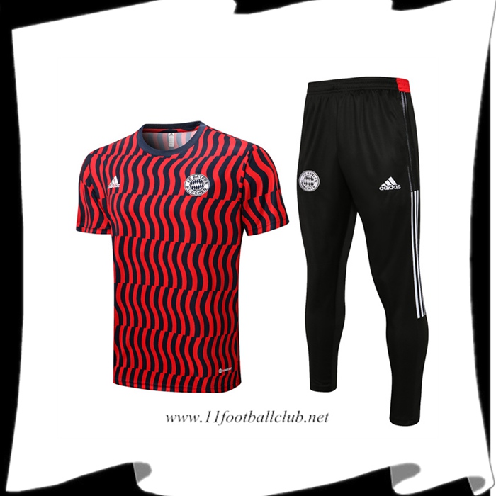 Le Nouveaux Ensemble Training T-Shirts Bayern Munich + Pantalon Rouge/Noir 2022/2023