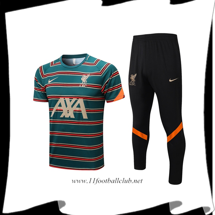 Le Nouveaux Ensemble Training T-Shirts FC Liverpool + Pantalon Vert/Rouge 2022/2023