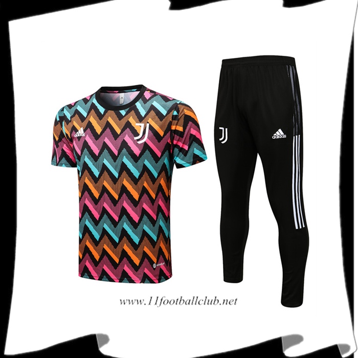 Le Nouveaux Ensemble Training T-Shirts Juventus + Pantalon Bleu Clair/Orange/Rose 2022/2023