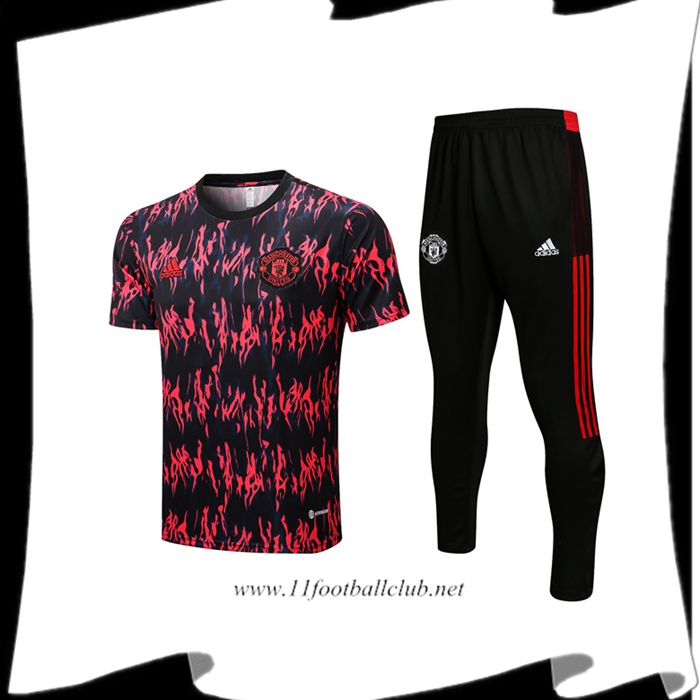 Le Nouveaux Ensemble Training T-Shirts Manchester United + Pantalon Noir/Rouge 2022/2023