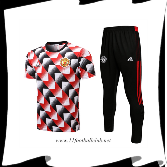 Le Nouveau Ensemble Training T-Shirts Manchester United + Pantalon Rouge/Noir 2022/2023
