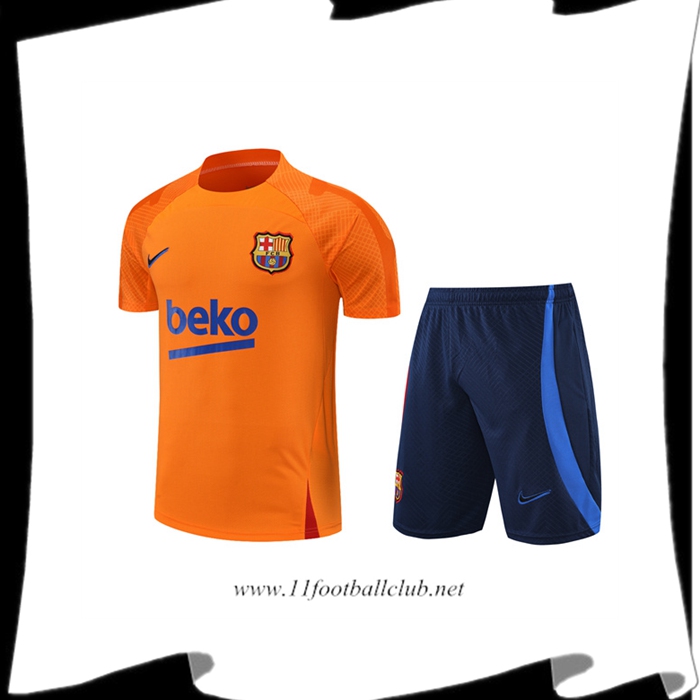Le Nouveau Ensemble Training T-Shirts FC Barcelone + Shorts Orange 2022/2023