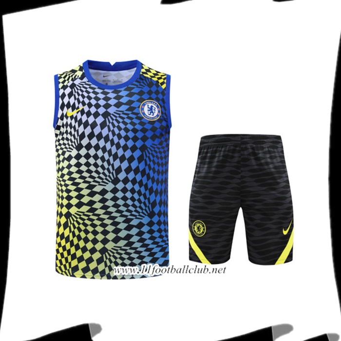 Le Nouveau Training Sans Manches + Short FC Chelsea Bleu/Jaune 2022/2023