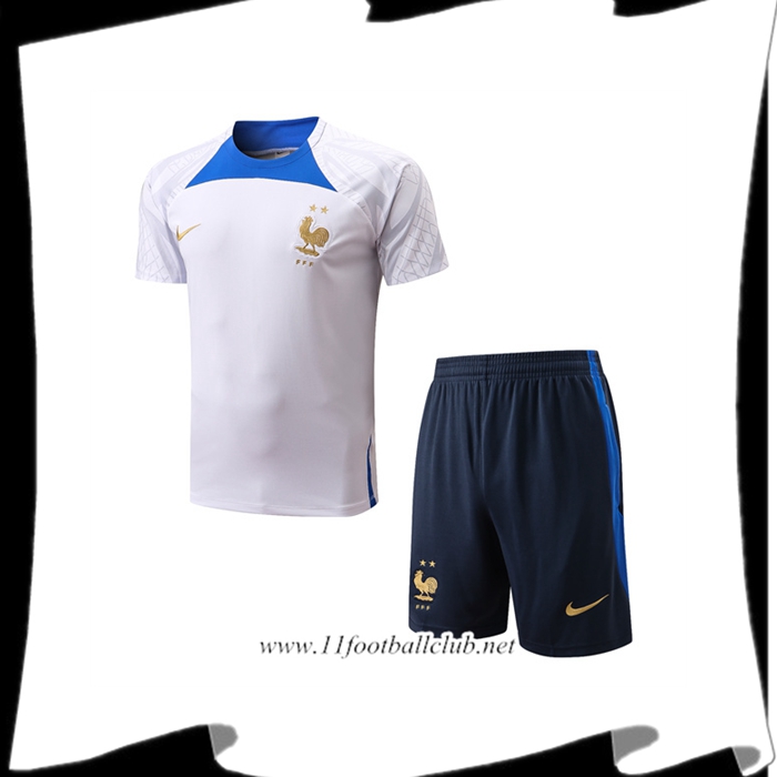 Ensemble Training T-Shirts France + Shorts Blanc 2022/2023