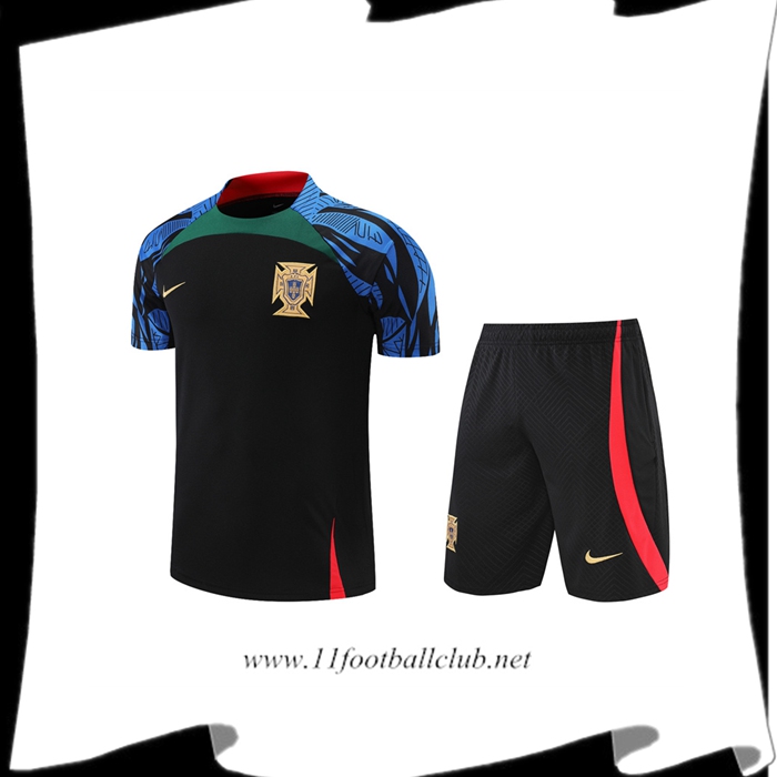 Ensemble Training T-Shirts + Shorts Portugal Noir/Bleu 2022/2023